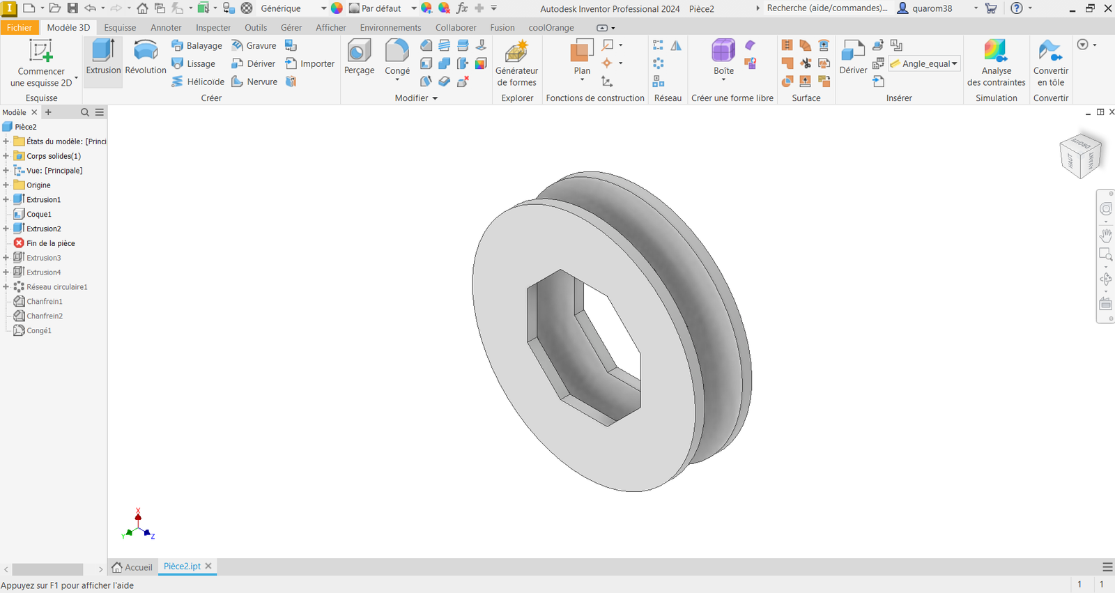 Extrusion du corps principal en volume